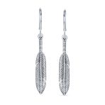 Southwestern Style Dangle Leaf Feather Earrings Oxidized Sterling Silver Lever back - Image 2