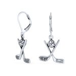 Golf Balls Clubs Dangle Earrings Lever back Oxidized Sterling Silver Golf Jewelry Golf Player Gifts Female Golfers