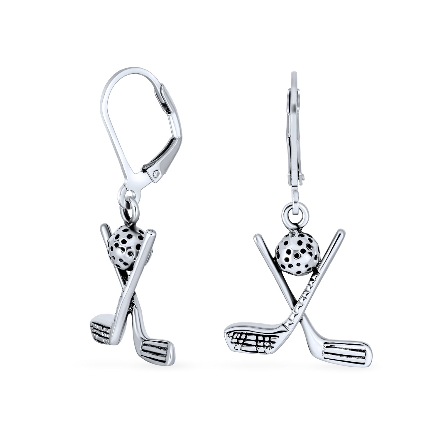 silver-dangle-golf-tee-earrings-pmr-e11468_1 Golf Balls Clubs Dangle Earrings Lever back Oxidized Sterling Silver Golf Jewelry Golf Player Gifts Female Golfers - Image 1