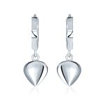 Puff Heart Shaped Drop Charm Huggie Mini Hoop Earrings Sterling Silver - Image 2
