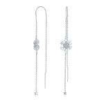 Thin Linear Clear Blue CZ Snowflake Dangle Chandelier Earrings Sterling Silver