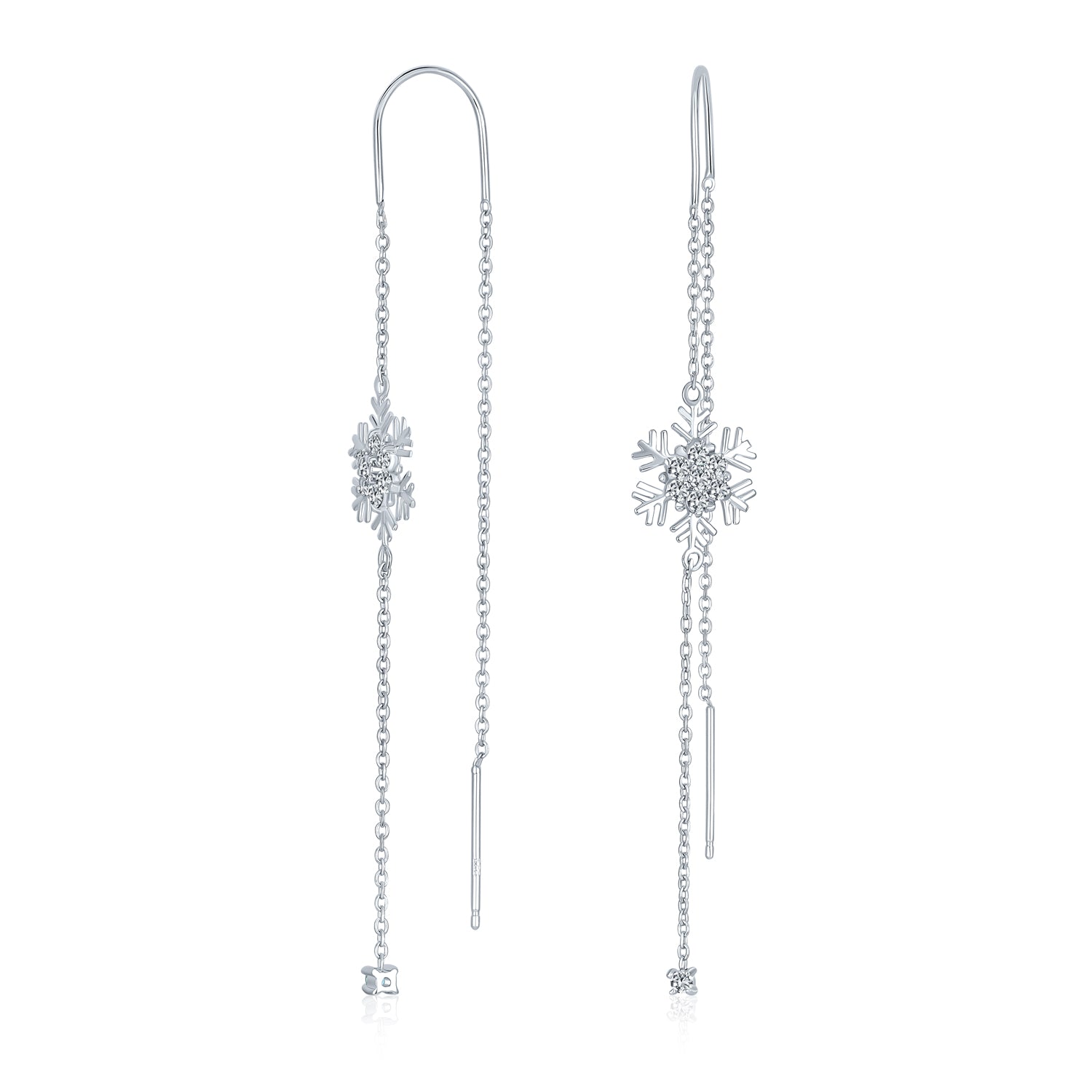 silver-dangle-snowflake-earring-cz-hsh-hse2227-az_1 Thin Linear Clear Blue CZ Snowflake Dangle Chandelier Earrings Sterling Silver - Image 1