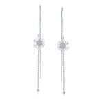 Thin Linear Clear Blue CZ Snowflake Dangle Chandelier Earrings Sterling Silver - Image 3