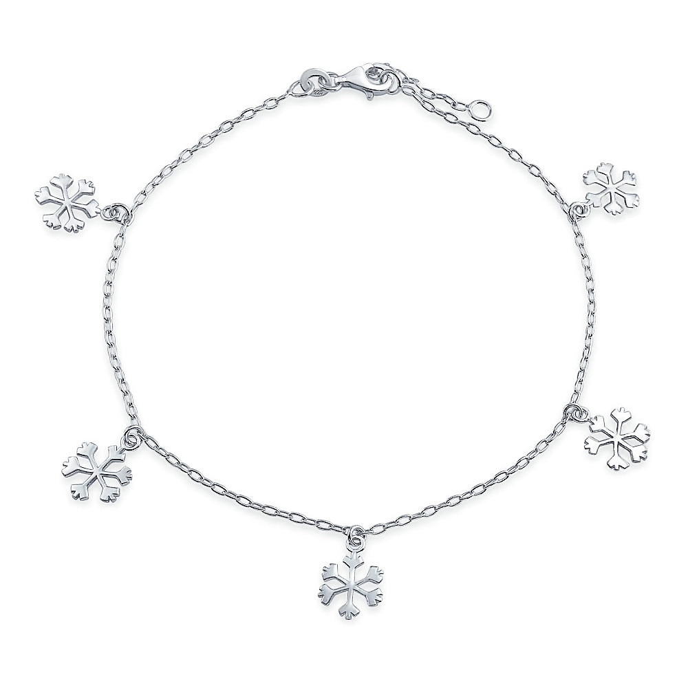 silver-dangling-snowflake-ankle-bracelet_appl-ja-1309122-az_1_1 Holiday Party Snowflake Anklet Ankle Bracelet Sterling Silver 9-10 Inch - Image 1