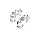 Set of 2 Interlocking Hearts & Flower Carved Swirl Midi Toe Ring Sterling Silver