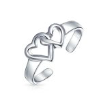 Set of 2 Interlocking Hearts & Flower Carved Swirl Midi Toe Ring Sterling Silver - Image 2