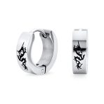Laser Etched Dragon Mini Hoop Huggie Earrings Stainless Steel - Image 2