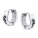 Set of 3 Cross Dragon Stars Skulls Greek Key Earrings Black Gold Plated Steel - Image 2