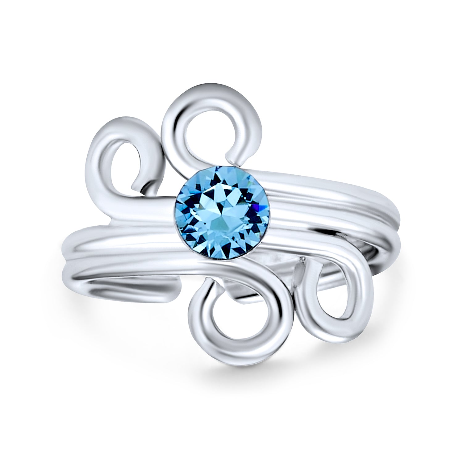 silver-ear-cuff-blue-swirl-light-pmr-e21247aoc_1 Aqua Crystal Swirl Ear Cuff Cartilage Wrap Helix Earring - Image 1