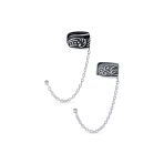 Set of 2 Boho Bali Ear Cuff Cartilage Vine Scroll Wrap Earrings Oxidixed Silver