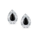 Bali Style Black Onyx Teardrop Stud Earrings 15MM Gemstone - Image 3