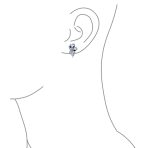 Blue White Ribbon Bow Drop Stud Earrings Crystal CZ Silver Plated - Image 3