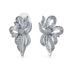 Vintage Style Bridal White Ribbon Bow Drop Stud Earrings For Women