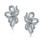 Vintage Style Bridal White Ribbon Bow Drop Stud Earrings For Women - Image 2