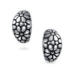 Flower Wide Shrimp Half Hoop Clip On Earrings Oxidized Gold - Image 2