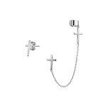 Religious Cross Ear Cuff Cartilage Earring Set .925 Sterling Silver - Image 2