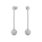 Black Red White Crystal Pave Disco Ball Long Dangle Earrings in Sterling Silver