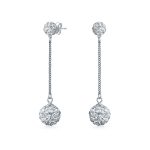 Black Red White Crystal Pave Disco Ball Long Dangle Earrings in Sterling Silver