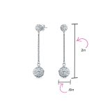 Black Red White Crystal Pave Disco Ball Long Dangle Earrings in Sterling Silver - Image 7