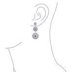 cocktail Fashion Statement Blue Sapphire CZ Triple Circle Medallion Statement Chandelier Earrings - Image 3