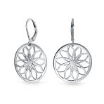 Floral Garden Disc Cutout Flower Dangle Earrings Leverback