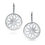 Floral Garden Disc Cutout Flower Dangle Earrings Leverback - Image 3
