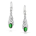 BFF Green Oval Simulated Emerald Love Knot Dangle Earrings - Image 2