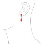 Classic CZ Accent Orange Coral Stone Teardrop Dangle Chandelier Earrings Silver Plated - Image 3