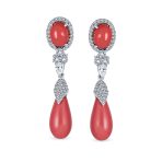 Classic CZ Accent Orange Coral Stone Teardrop Dangle Chandelier Earrings Silver Plated - Image 2