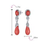 Classic CZ Accent Orange Coral Stone Teardrop Dangle Chandelier Earrings Silver Plated - Image 4
