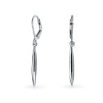 Thin Minimalist Geometric Dangle Earrings Linear Bar Feather Sterling Silver