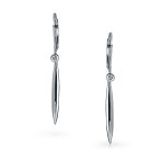 Thin Minimalist Geometric Dangle Earrings Linear Bar Feather Sterling Silver - Image 2