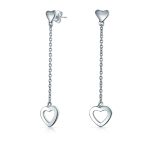 Romantic Simple Chain Long Linear Open Hearts Dangle Earrings Lightweight Sterling Silver