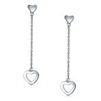 Romantic Simple Chain Long Linear Open Hearts Dangle Earrings Lightweight Sterling Silver - Image 2