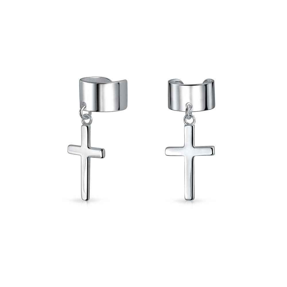 silver-earring-ear-cuff-cross_pfs-102-4231-az Religious Ear Lobe Cartilage Ear Cuff Dangling Cross Earrings Sterling Silver - Image 1
