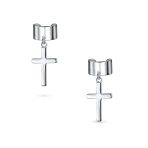 Religious Ear Lobe Cartilage Ear Cuff Dangling Cross Earrings Sterling Silver - Image 2