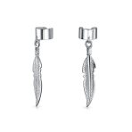 Feather Ear Lobe Earrings Dangling Leaf Cartilage Cuff Earrings .925 Sterling Silver