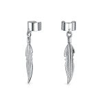 Feather Ear Lobe Earrings Dangling Leaf Cartilage Cuff Earrings .925 Sterling Silver