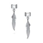 Feather Ear Lobe Earrings Dangling Leaf Cartilage Cuff Earrings .925 Sterling Silver - Image 2