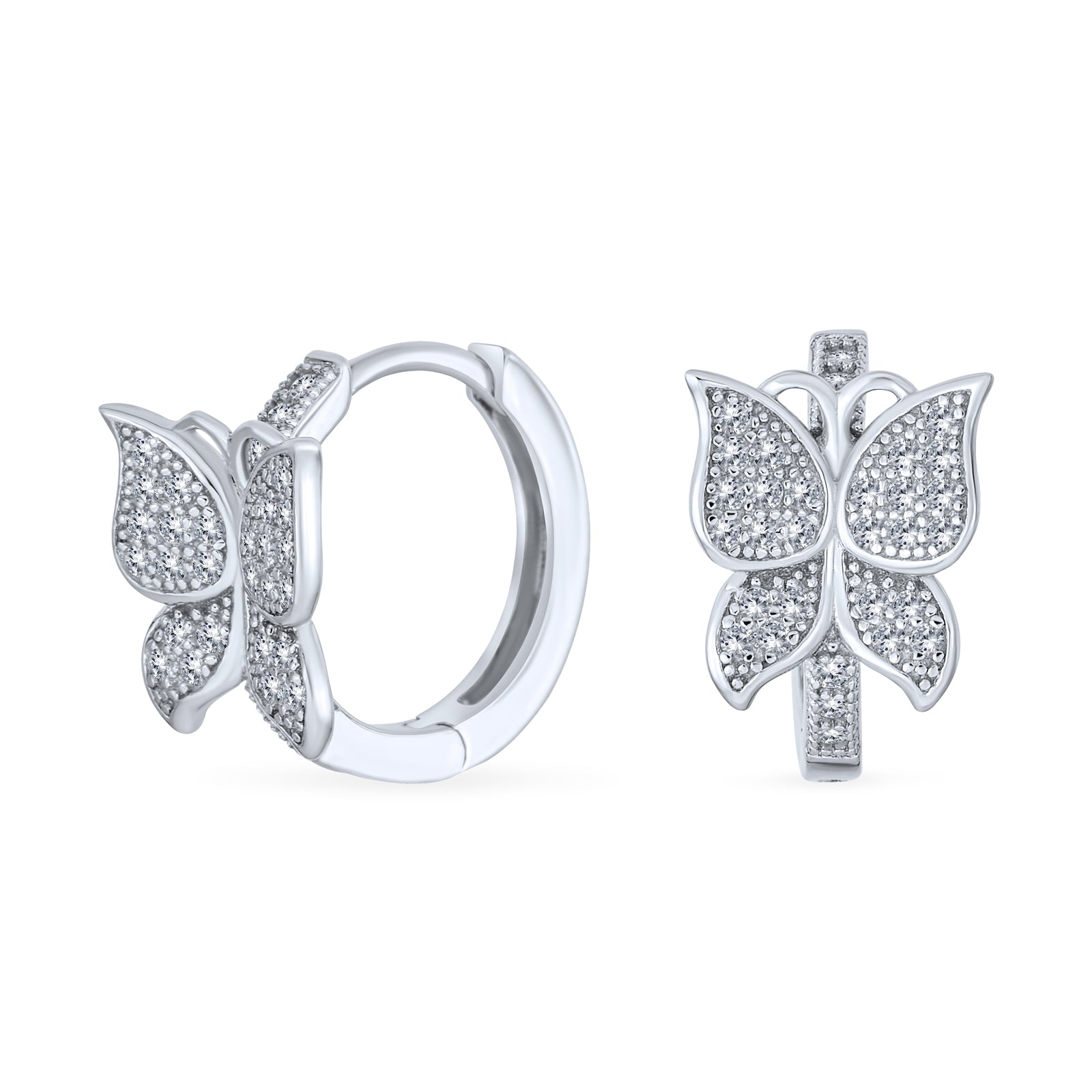 silver-earring-huggie-butterfly-cz_byj-ge0026_1 Delicate Garden CZ Hoop Earrings 3D Butterfly Huggie Micro Pave Sterling Silver - Image 1