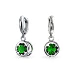 Luck of the Irish Shamrock Green CZ Clover Dangle Earrings Silver Lever back