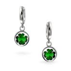 Luck of the Irish Shamrock Green CZ Clover Dangle Earrings Silver Lever back - Image 2