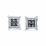 Contemporary Mens 12MM Black & White CZ Stud Earrings in Sterling Silver - Image 2