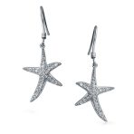 Nautical Starfish Dangle Chandelier Earrings with CZ Pave in Sterling Silver - Image 3