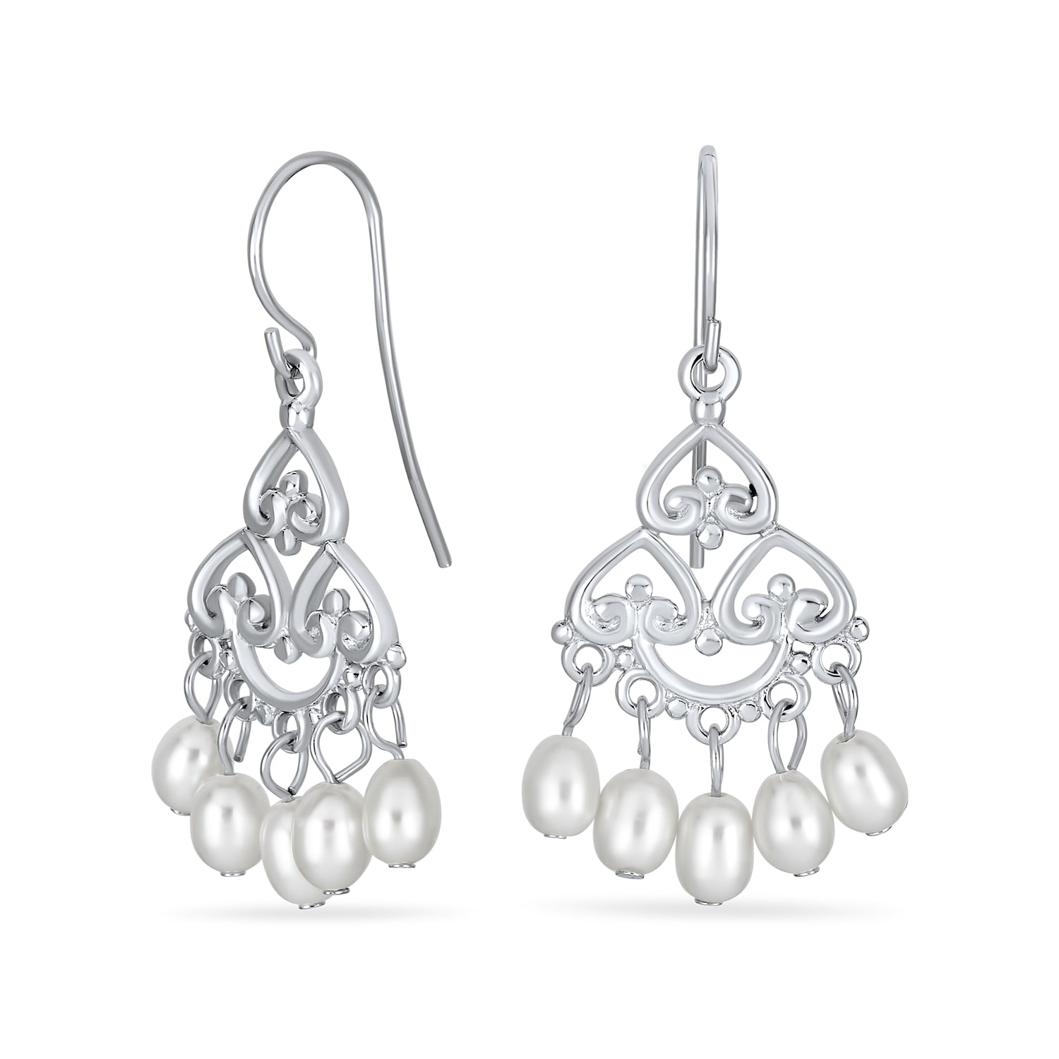 silver-earring-pearl-chandelier_pfs-32-2000_1 Boho Ethnic Dangle Earrings Freshwater Pearl Fringe Hooks - Image 1