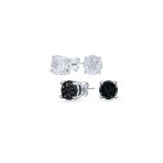 Set of 2 Round Black Clear Cubic Zirconia Invincible Cut Stud Earrings 5MM