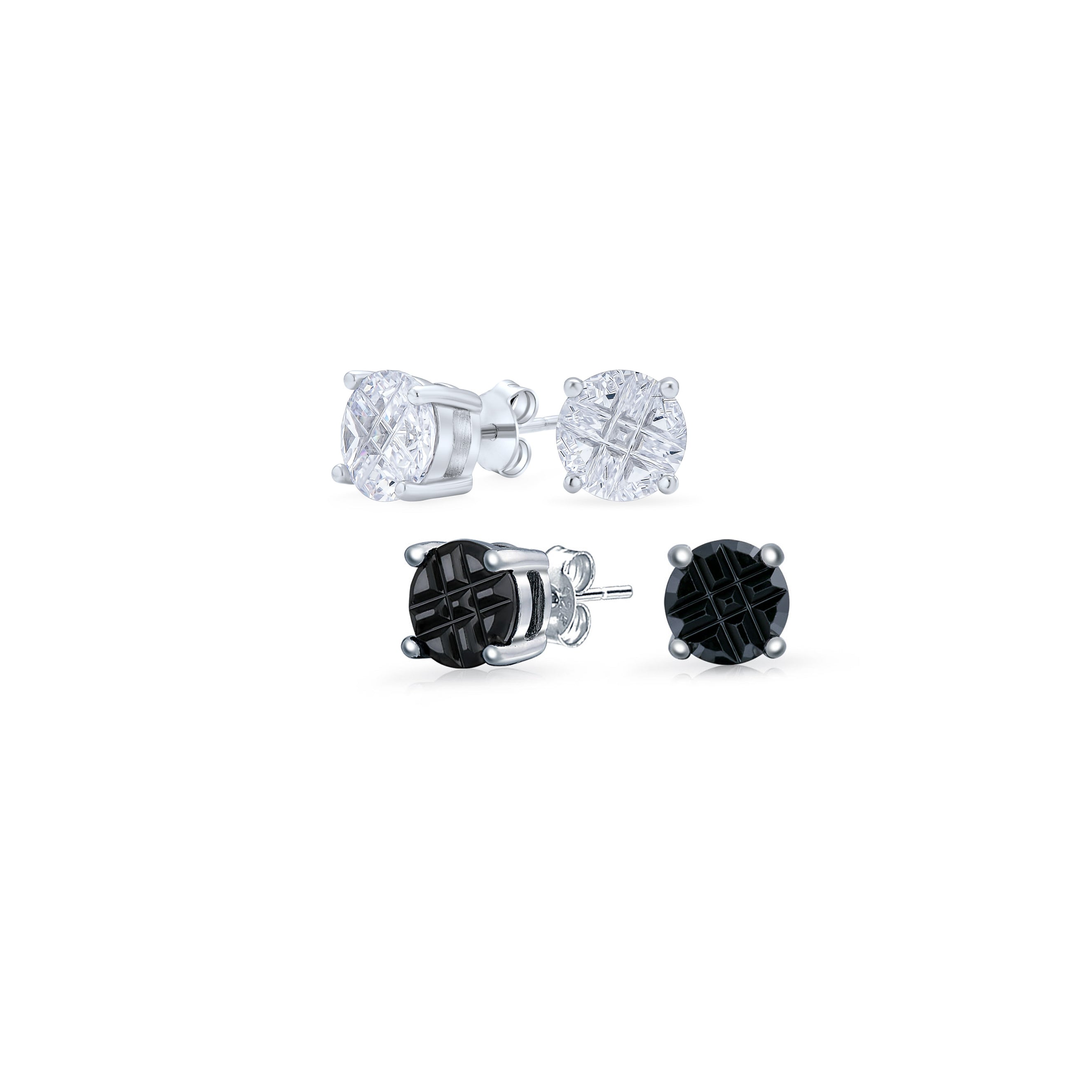 silver-earring-stud-onyx-cz-zdc-9r-rd678-5mset-az Set of 2 Round Black Clear Cubic Zirconia Invincible Cut Stud Earrings 5MM - Image 1