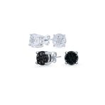 Set of 2 Round Black Clear Cubic Zirconia Invincible Cut Stud Earrings 5MM - Image 2