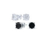 Set of 2 Round Black Clear Cubic Zirconia Invincible Cut Stud Earrings 5MM - Image 3