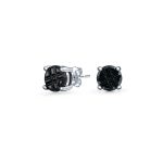 Geometric Black Cubic Zirconia Stud Earrings for Men in Sterling Silver